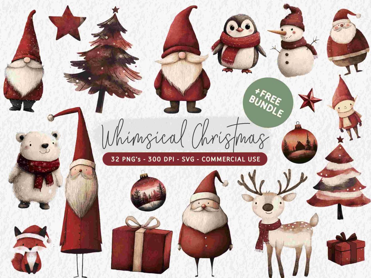 Cheerful Watercolor Christmas Graphics Santa SVG Cute Christmas PNG