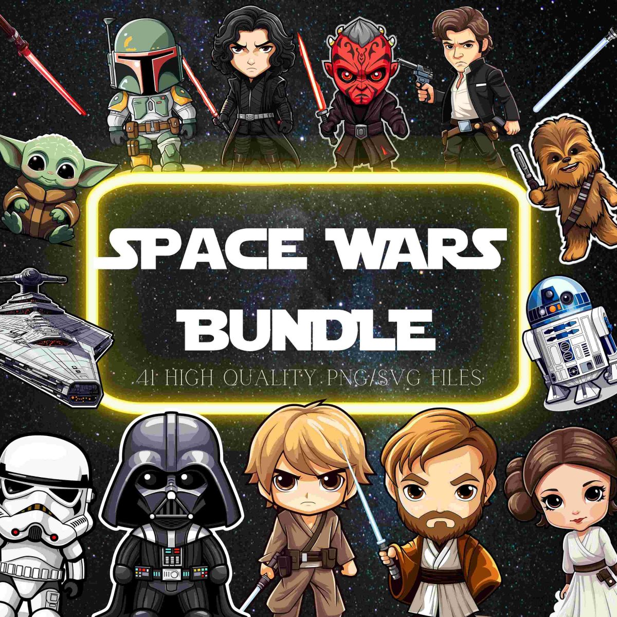 Chibi Space Wars Bundle SVG PNG Clipart for Instant Download