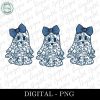 Chic Blue Toile Boujee Ghost SVG Stylish Blue Floral Halloween Bow