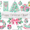 Chic Christmas Watercolor Clip Art Set Nutcracker Floral Coquette