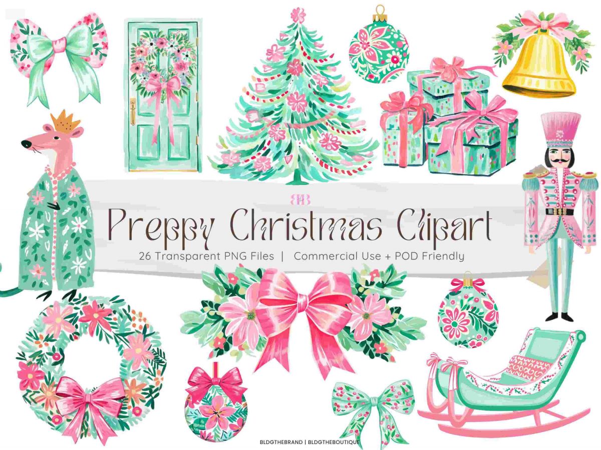 Chic Christmas Watercolor Clip Art Set Nutcracker Floral Coquette