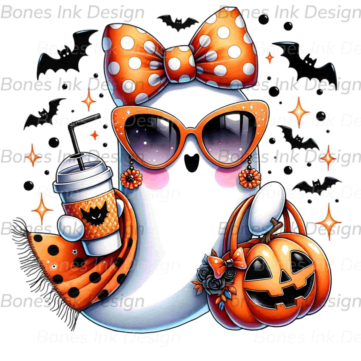 Chic Ghost SVG Halloween PNG Coffee PNG Ghost with Shades and Purse