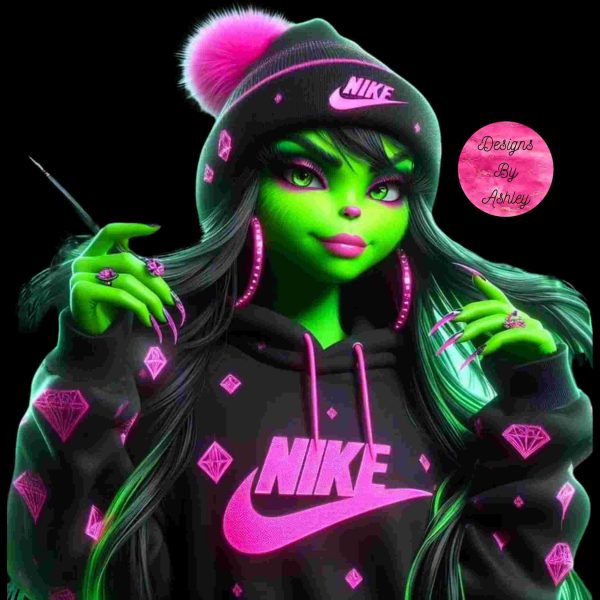 Chic Grinch Nike Female SVG Christmas Grinch Design Cute Girl PNG DTF