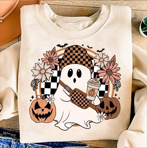 Chic Halloween Ghost SVG Checkered Pumpkin SVG Bougie Coffee Ghost