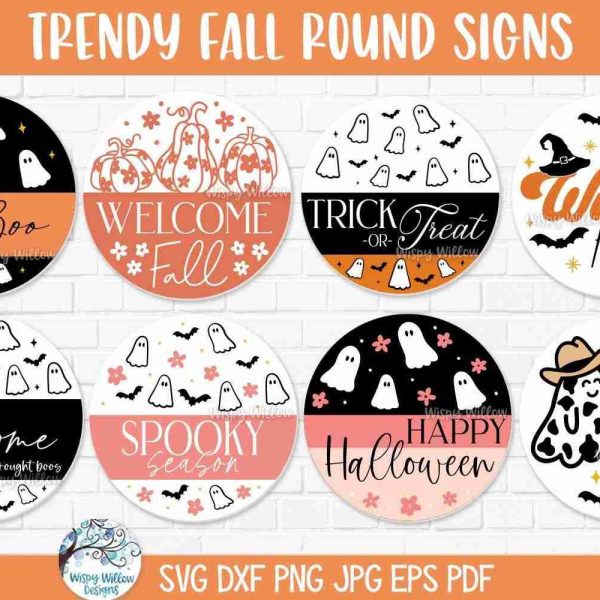 Chic Halloween Welcome SVG Bundle Round Fall Signs Floral Pumpkin