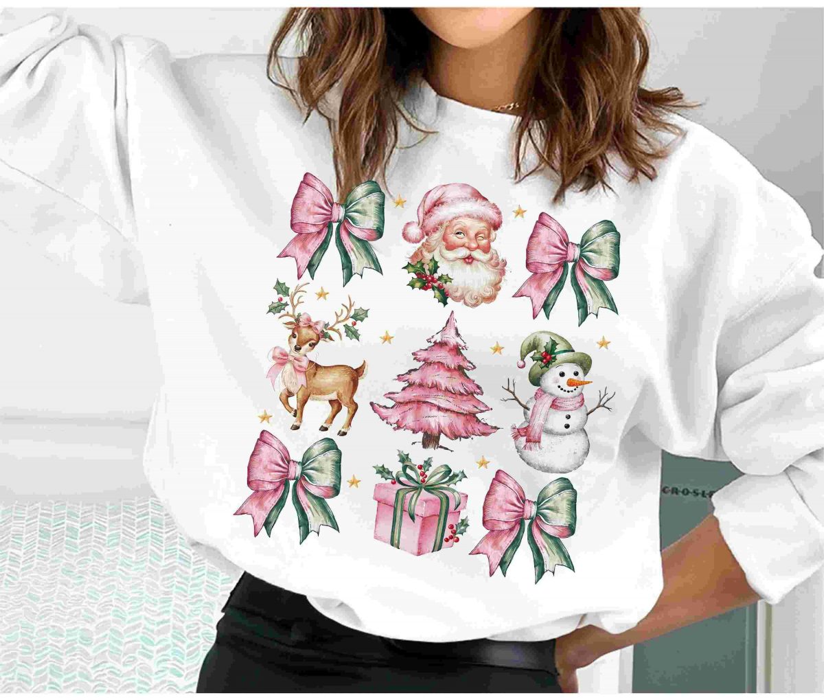 Chic Pink Christmas SVG Festive Santa PNG Vintage Xmas Sublimation