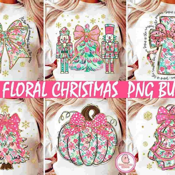 Chic Pink Green Christmas SVG Bundle Floral Coquette Brushstroke