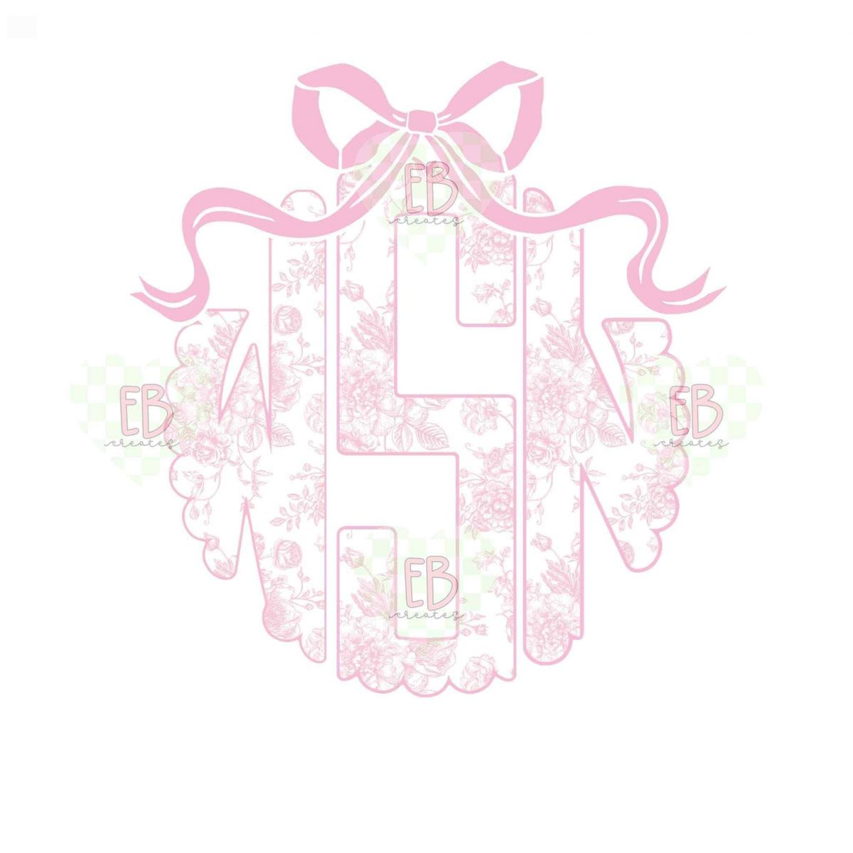 Chic Pink Toile Personalized Scallop Monogram PNG