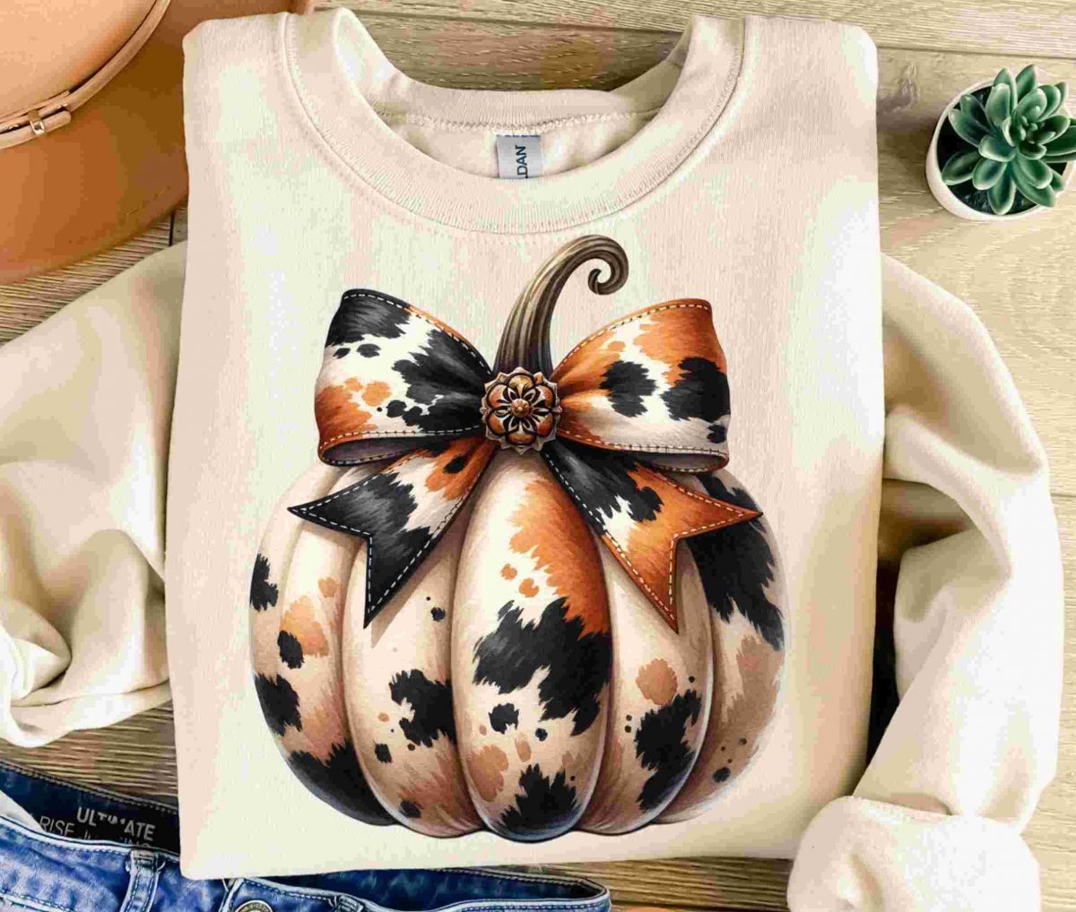 Chic Pumpkin SVG Fall Sublimation Cowhide Bow Trendy TShirt Design