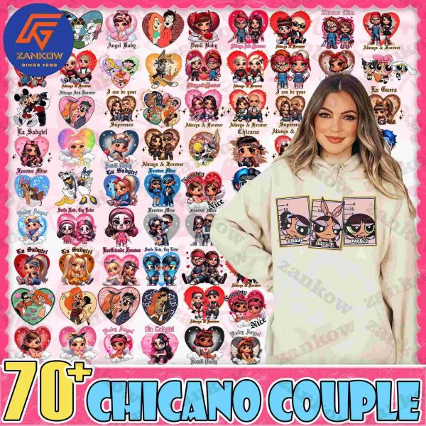 Chicano Cartoon Valentine Chola Couple Bundle 70 Pink Chicana Design