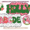 Christmas Alphabet PNG Christmas Letters PNG Bundle, Pink Holiday Color Palette, 5 Alpha Sets Dalmatian Dot background, Marquee Doodle