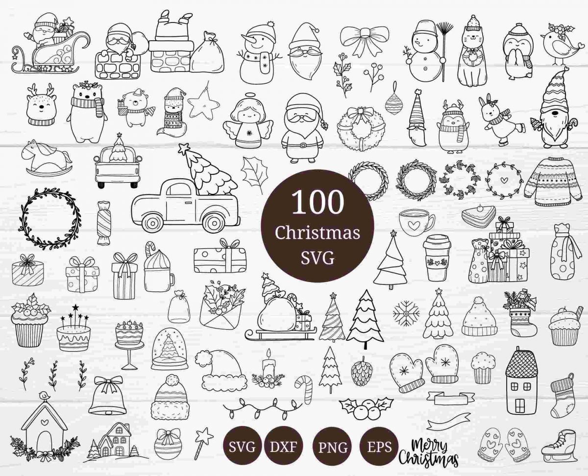 Christmas Bundle 100 SVG Cut Files for Ornaments Doodles and More