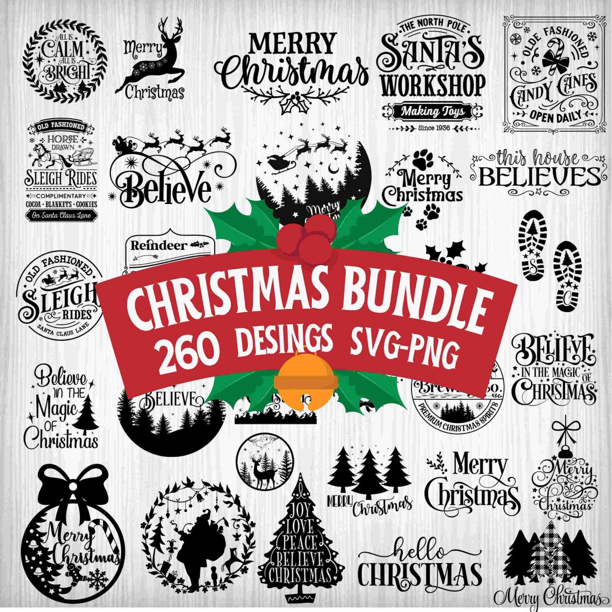 Christmas Bundle 260 Festive SVGs for Winter Fun