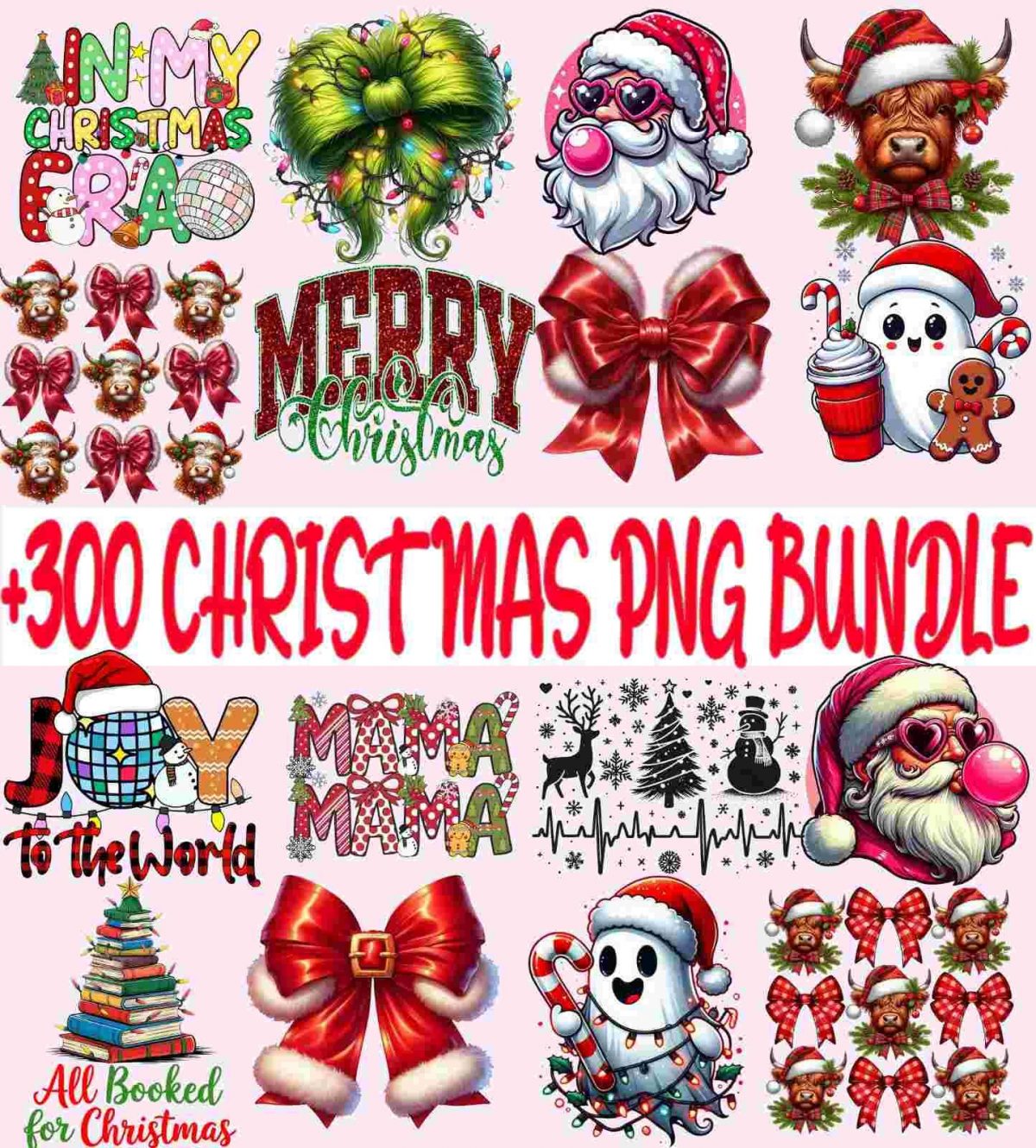 Christmas Bundle 300 Merry PNGs Santa Claus Sublimation Designs