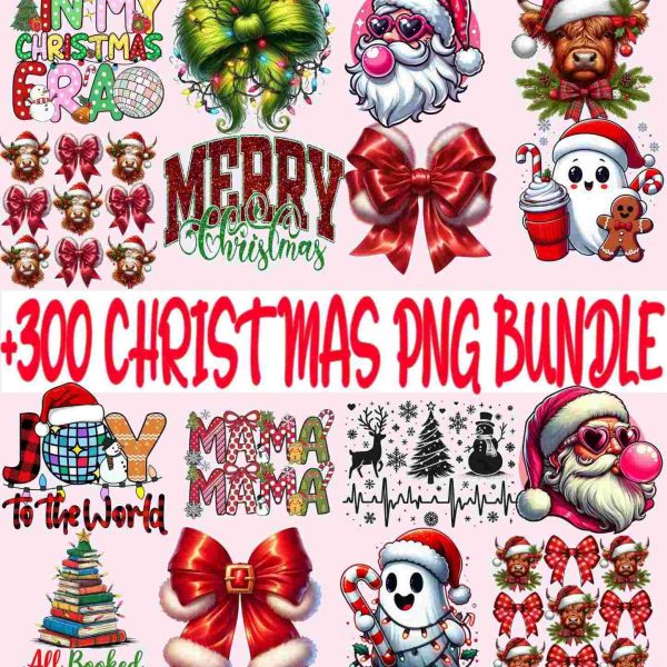 Christmas Bundle 300 Merry PNGs Santa Claus Sublimation Designs