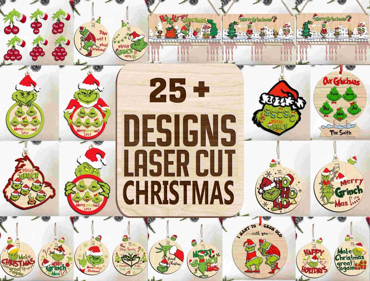 Christmas Cartoon Bundle Laser Cut SVG PNG Files for Decor Engraving