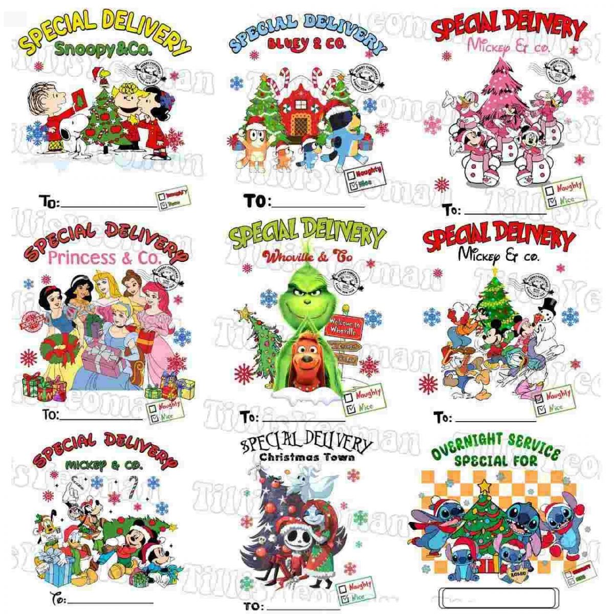 Christmas Cartoon Characters Bundle Custom SVGs Xmas Bag Blue Dog