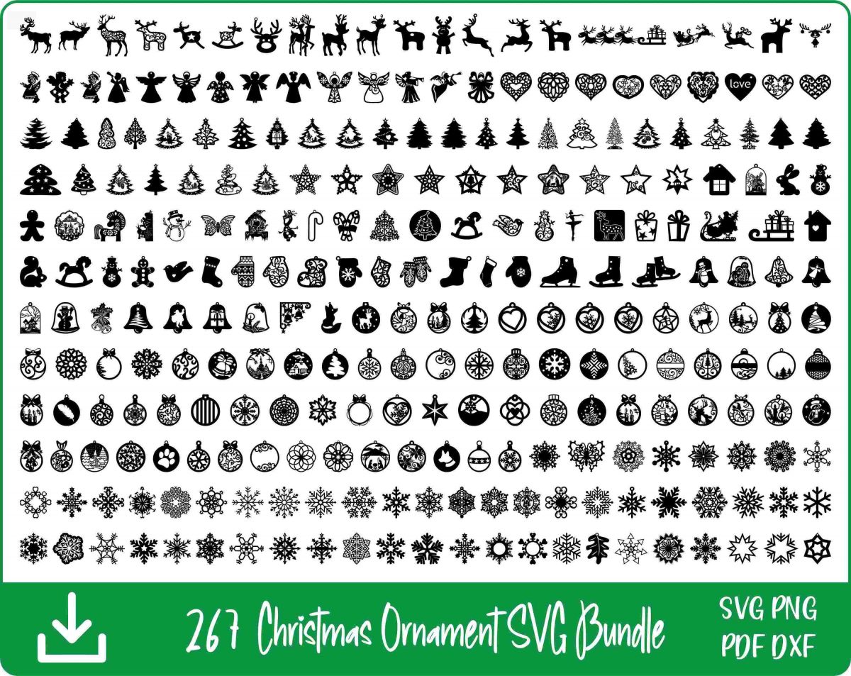 Christmas Decor SVG Bundle 267 Ornament Tree Files Festive Glowforge