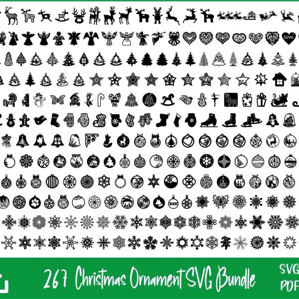 Christmas Decor SVG Bundle 267 Ornament Tree Files Festive Glowforge