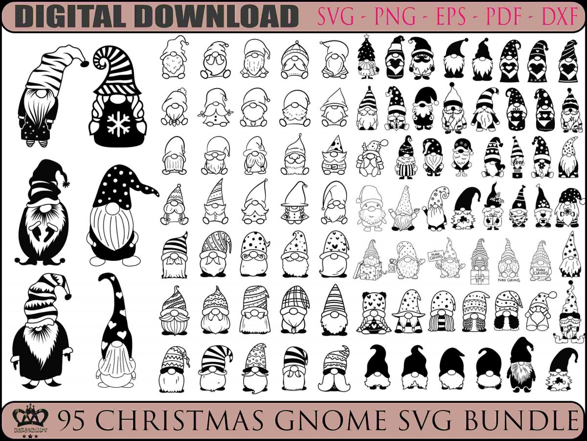 Christmas Gnome Bundle Festive Doodles in svg png and pdf for cricut