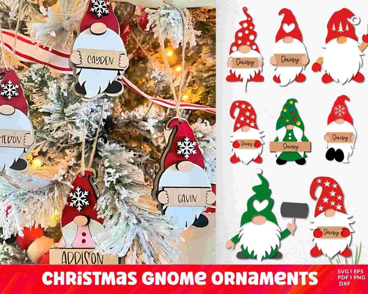 Christmas Gnome Bundle SVG Festive Ornaments for CriCut Silhouette