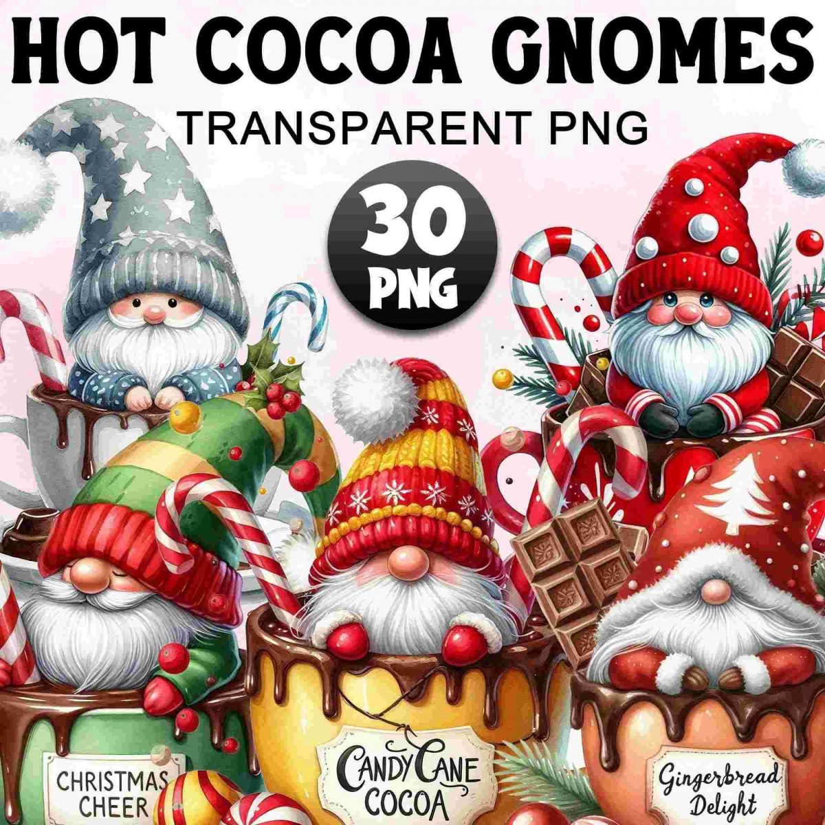 Christmas Gnomes Clipart Bundle Watercolor Cocoa Gnomes SVGPNG