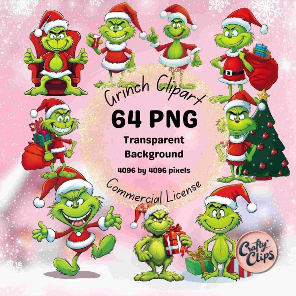 Christmas Grinch Clipart PNG Digital Downloads for Commercial Use