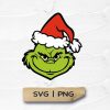 Christmas Grinch Face SVG PNG for Cricut Santa Hat Layered Design