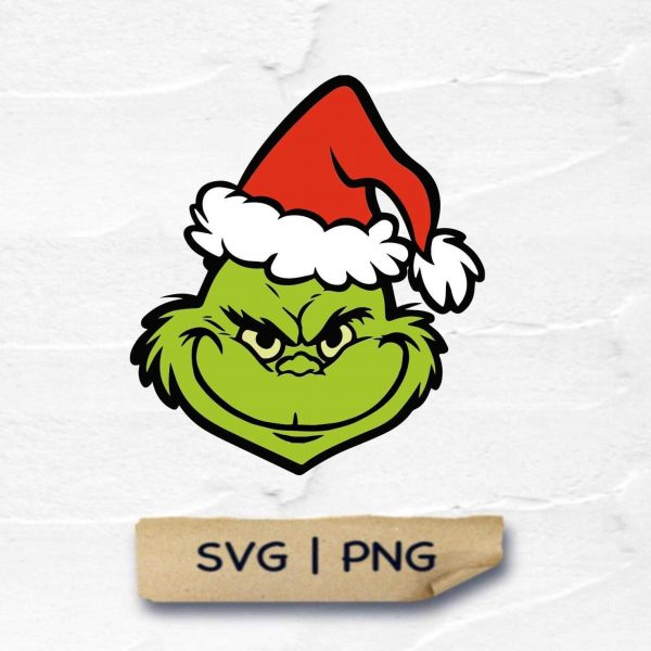 Christmas Grinch Face SVG PNG for Cricut Santa Hat Layered Design