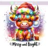 Christmas Highland Cow SVG Merry Bright Lights Sublimation Design