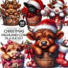 Christmas Highland Cows SVG Clipart Set 40 Funny Designs for Cards