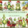 Christmas Kawaii Monster Family 100 Watercolor SVG Clip Arts for