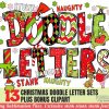 Christmas Letters Doodle Clip Art PNG Files, Christmas Sublimation Doodle Letters