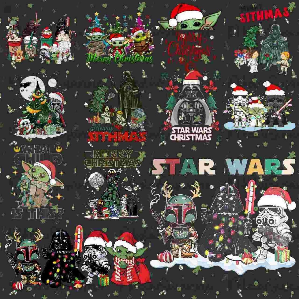 Christmas Lights Galaxy War PNG Bundle Holiday Santa Hat Squad