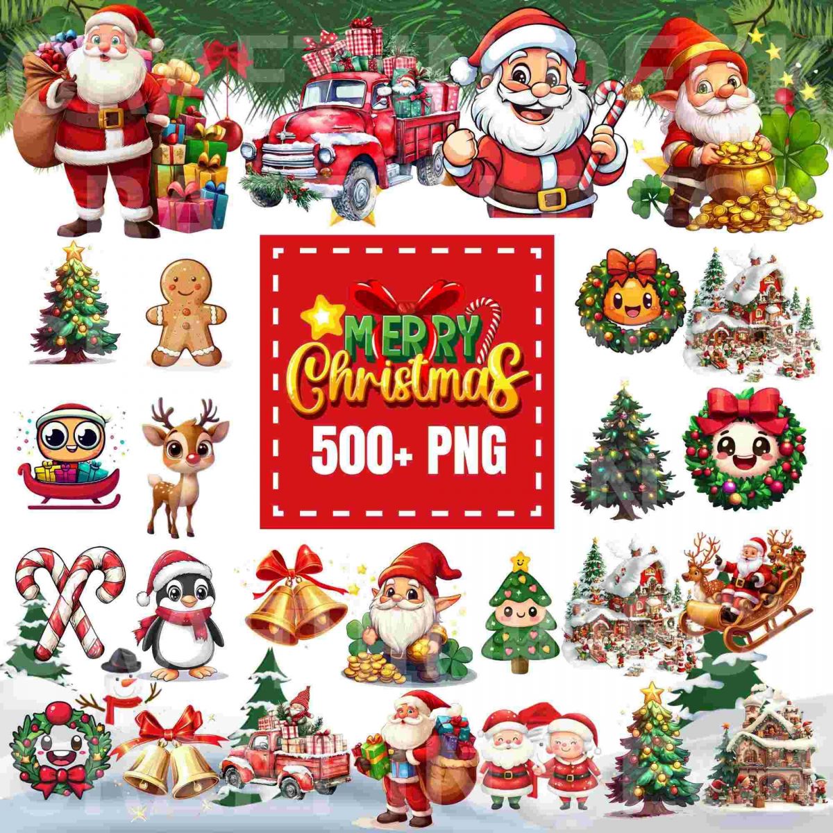 Christmas Mega Bundle 500 Retro Western PNG Designs for Digital