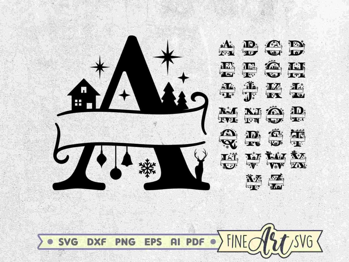 Christmas Monogram SVG Set Split Alphabet Capital Letters for Cricut