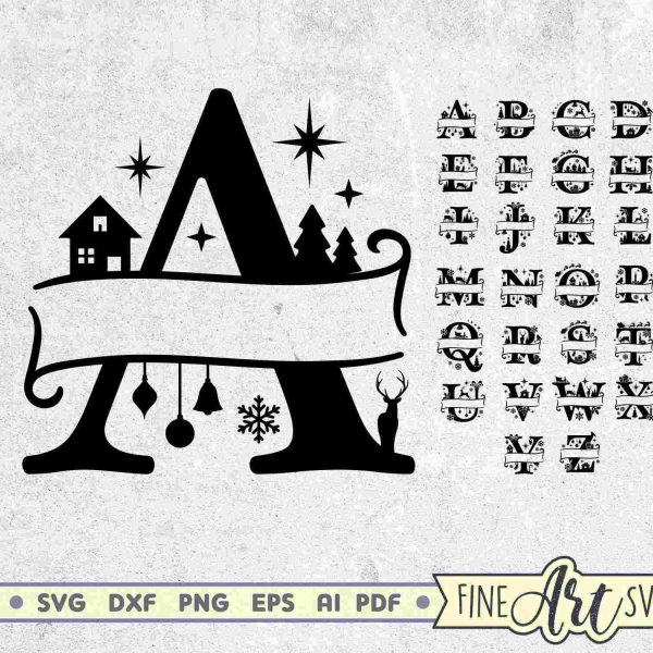 Christmas Monogram SVG Set Split Alphabet Capital Letters for Cricut