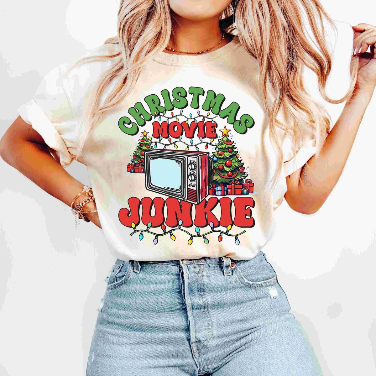 Christmas Movie Junkie Png, Merry Christmas Png, Funny Christmas Png, Retro Christmas Png, Christmas Sublimation, DTF Designs,Christmas Tree