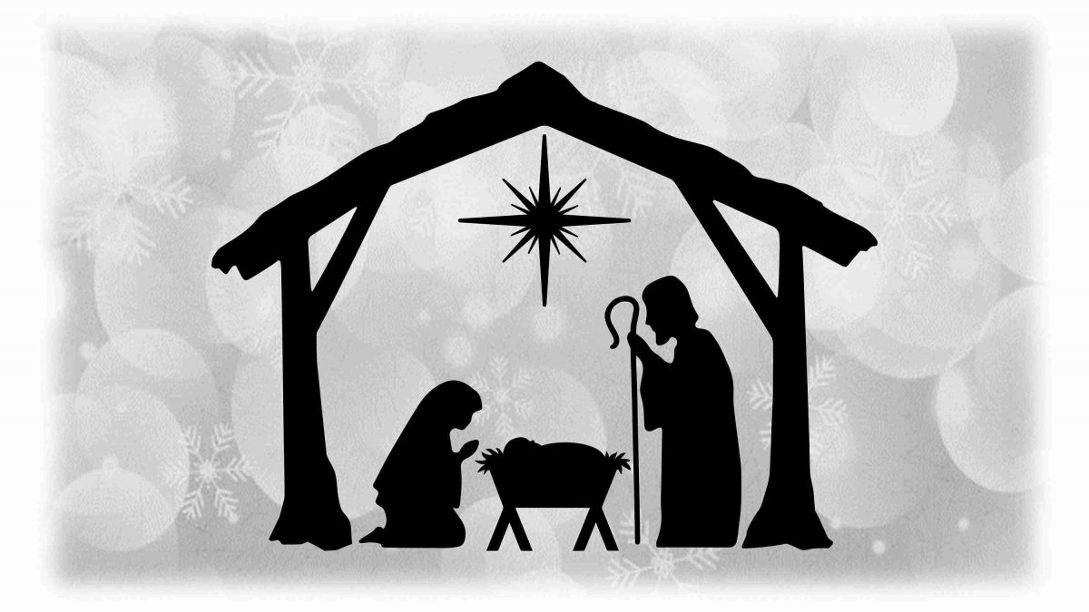 Christmas Nativity Manger Scene Clipart Black Silhouette with Baby