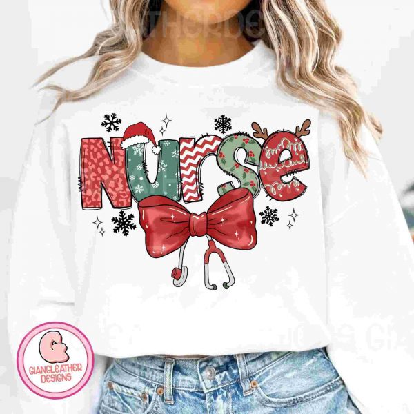 Christmas nurse png, Nurse Coquette Christmas Png, nurse coquette bow png, Christmas Png, Retro Christmas Png, nurse png ,christmas coquette