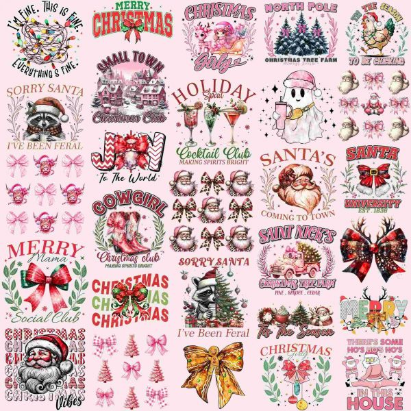 Christmas PNG Bundle Merry Christmas Coquette Bow Cowgirl Pink Santa Claus Merry Mama Kids Funny Girly Trendy T-shirt Sublimation Designs