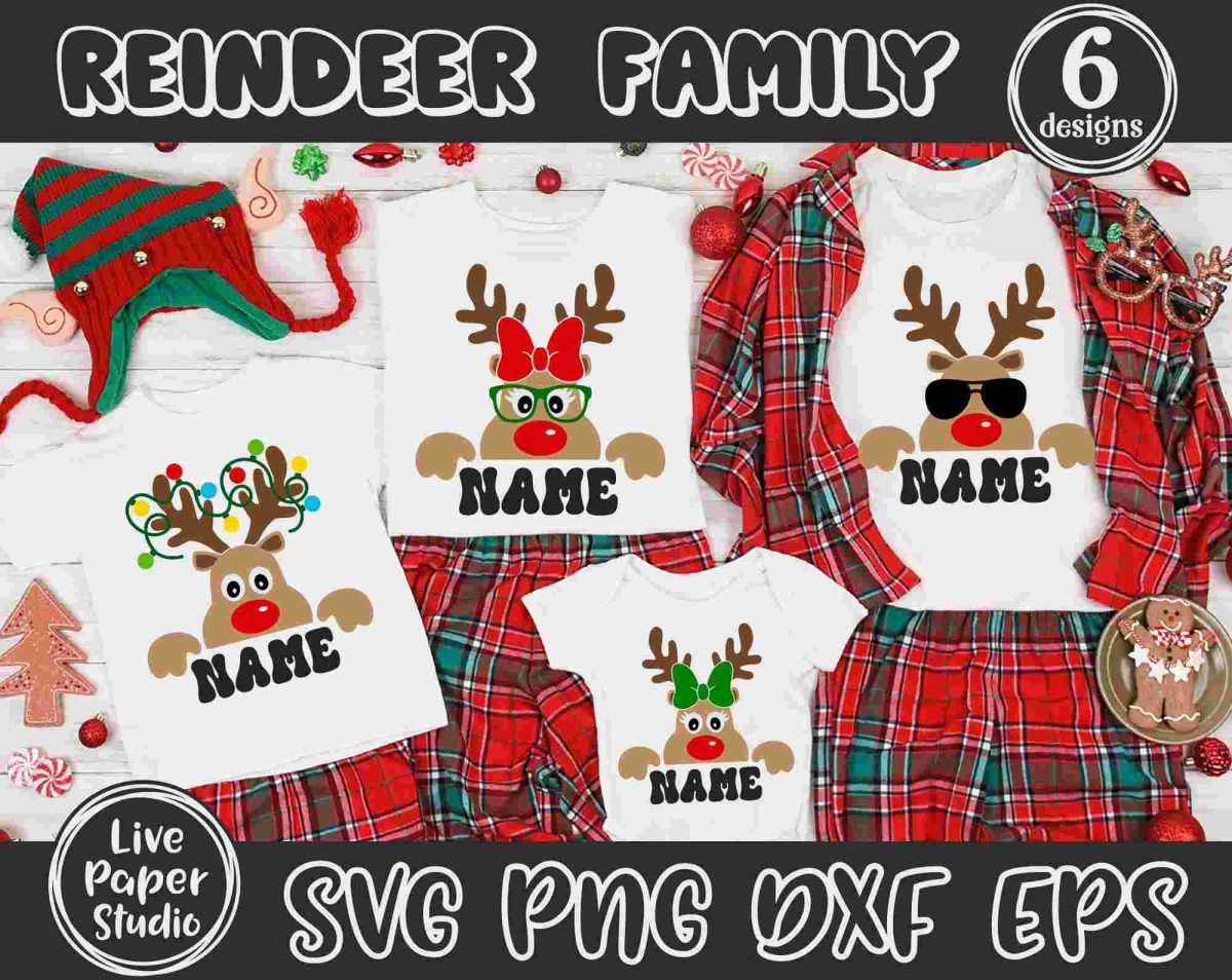 Christmas Reindeer Family SVG Bundle Xmas Gift Matching Name Shirt