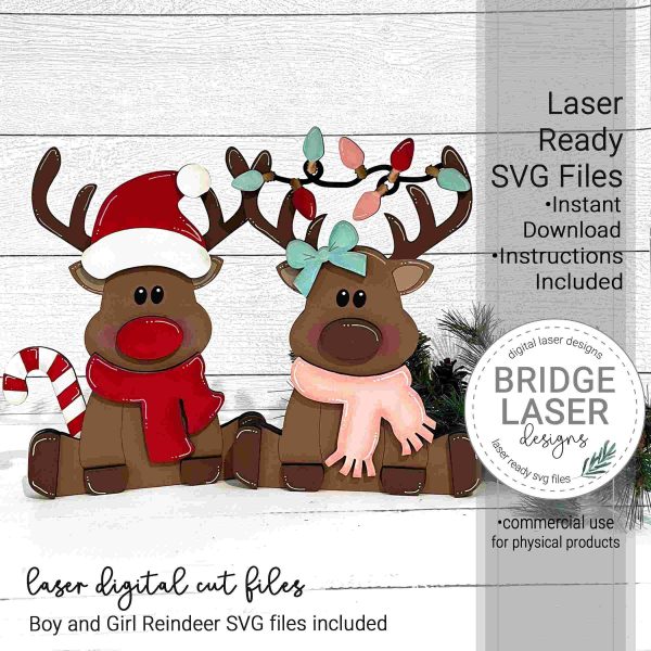 Christmas Reindeer Laser Bundle Boy Girl Shelf Sitter SVG Files