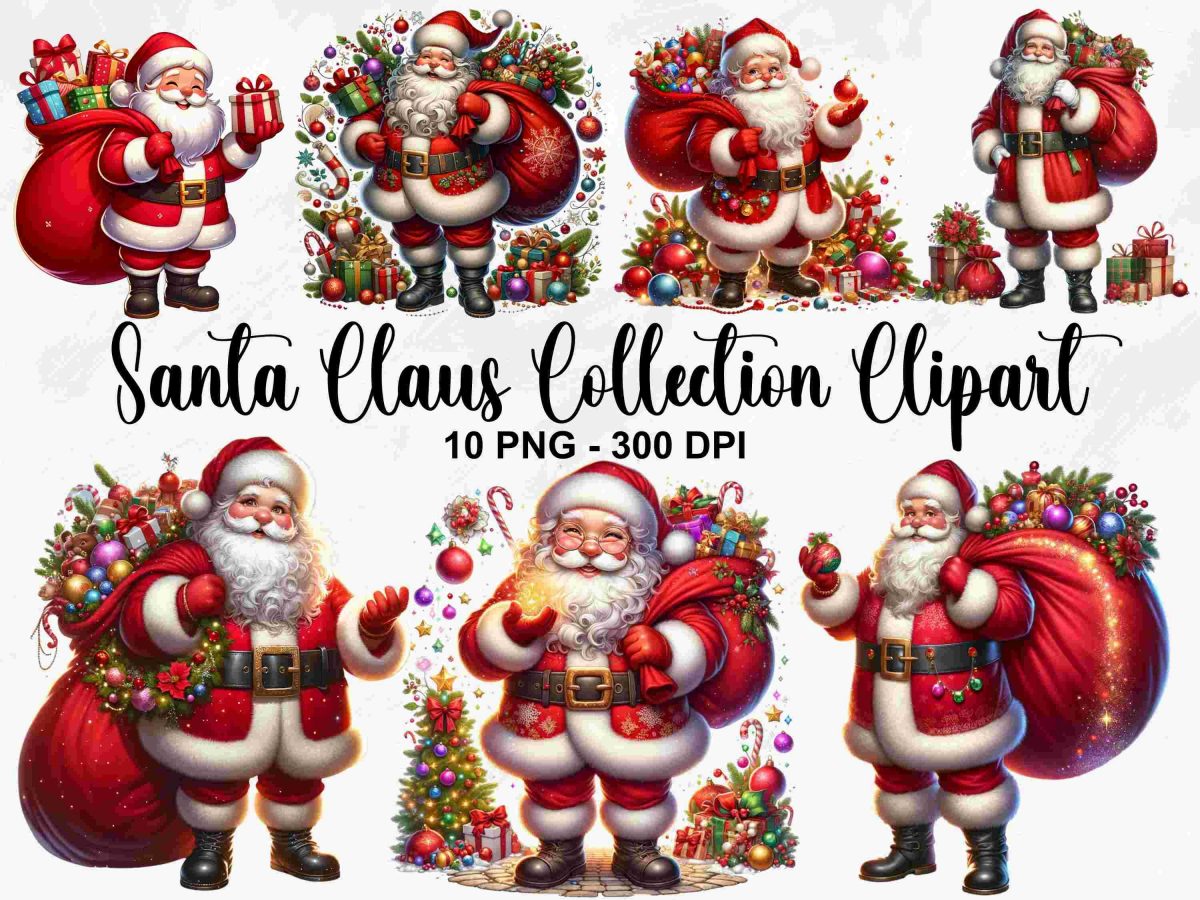 Christmas Santa Clipart Watercolor Santa Claus SVG Festive Winter