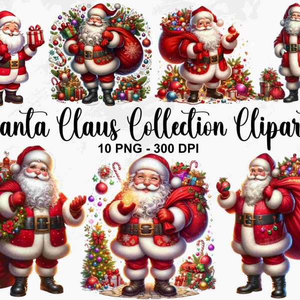 Christmas Santa Clipart Watercolor Santa Claus SVG Festive Winter