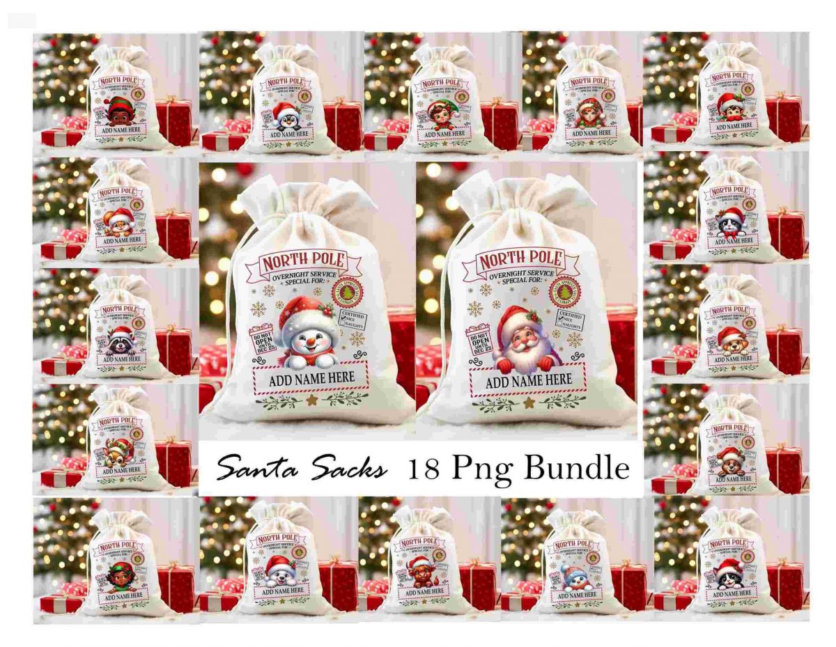 Christmas Santa Sack PNG Bundle for Festive Gift Giving