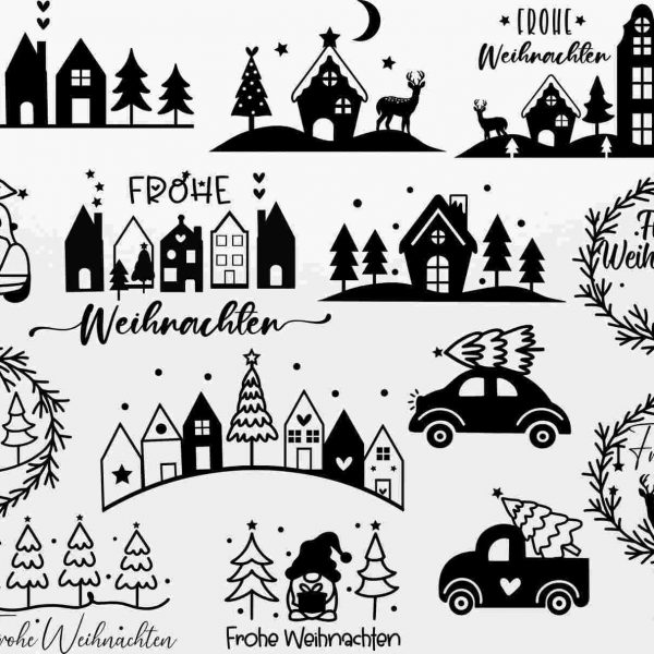 Christmas Scene SVG PNG Bundle for Home Crafting with German