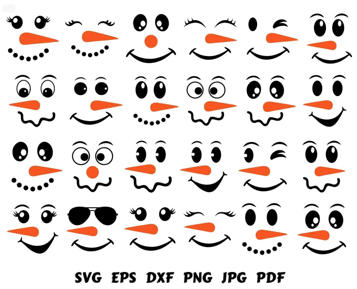 Christmas Snowman Faces Clipart SVG PNG Files