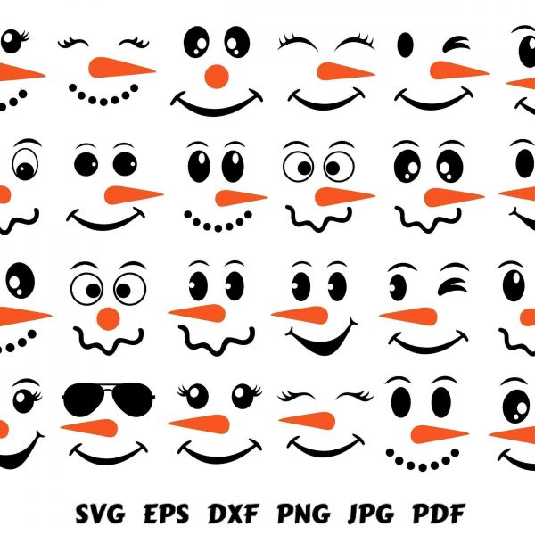 Christmas Snowman Faces Clipart SVG PNG Files