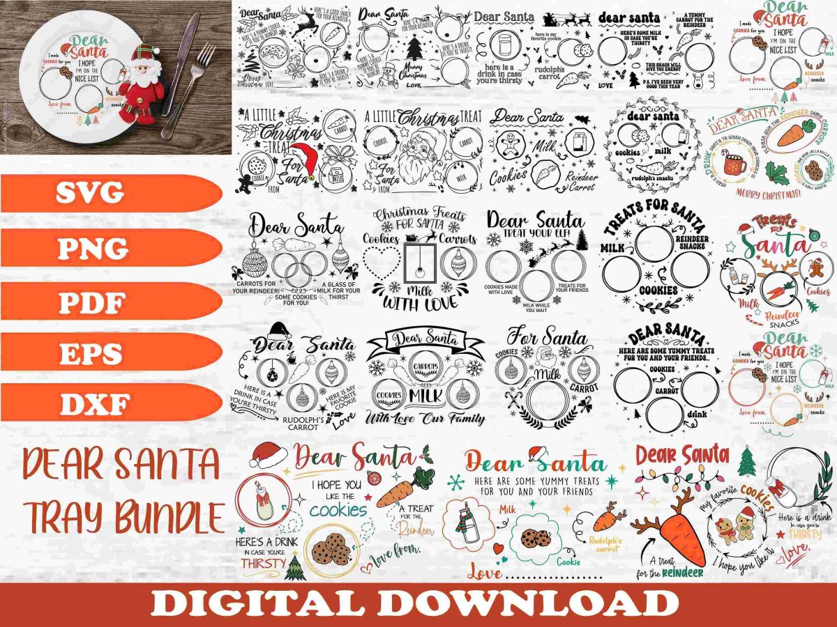 Christmas SVG Bundle Dear Santa Tray Santa Plate Milk Cookies Carrot